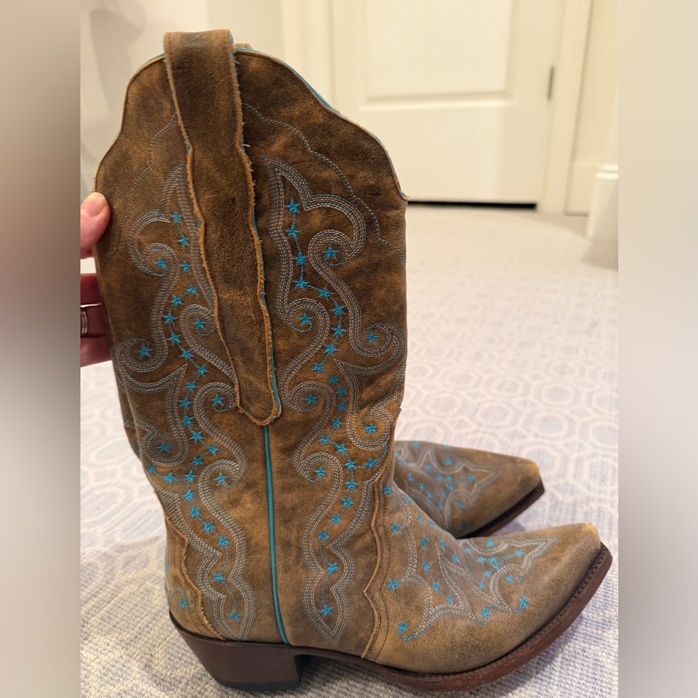 Old Gringo Brown and Turquoise Embroidered Cowboy Boots - 7.5 B